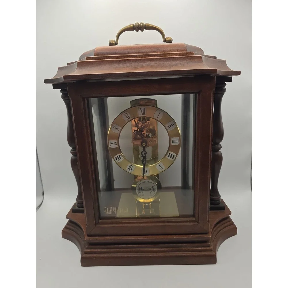 Vintage H.L. HUBBELL Skeleton Mantel Clock Working Pendelum Is Not Attached